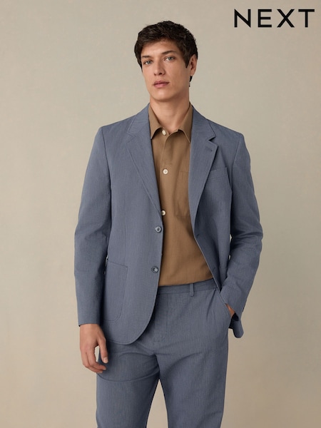 Navy Slim Fit Seersucker Stripe Suit Jacket (E94510) | 440 QAR