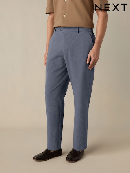 Azul marino - Slim Fit Striped Seersucker Suit Trousers (E94511) | 67 €