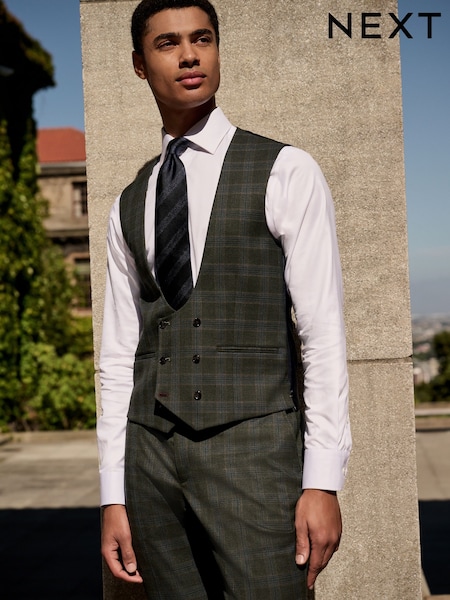 Green Trimmed Check Suit Waistcoat (E94516) | €53