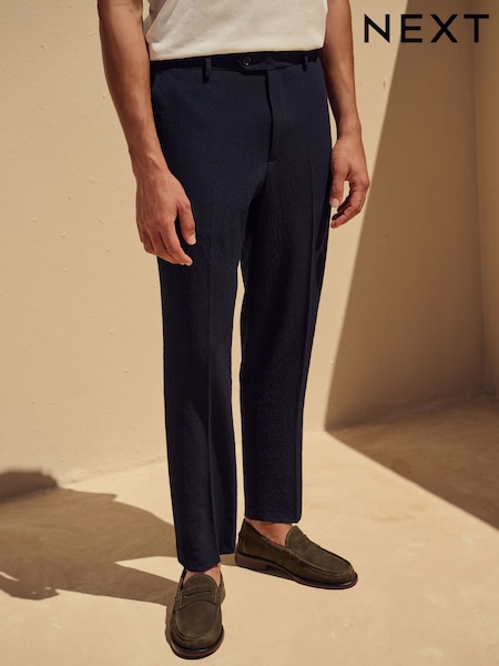 Navy Slim Fit Seersucker Texture Suit Trousers (E94518) | €60