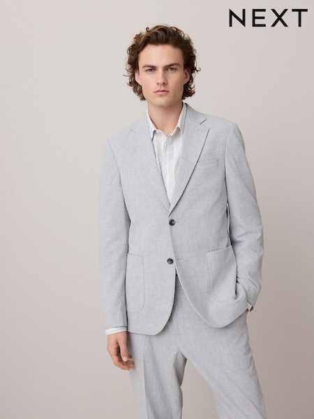 Light Grey Slim Fit Seersucker Texture Suit Jacket (E94519) | €112