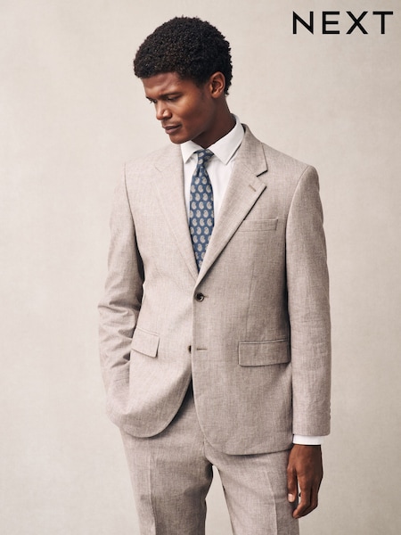 Stone Striped Linen Blend Tailored Fit Suit Jacket (E94546) | €112