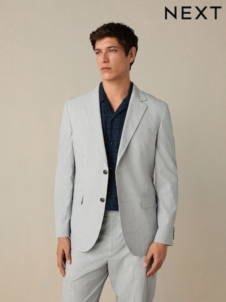 Blue Slim Fit Seersucker Stripe Suit Jacket (E94550) | 440 QAR