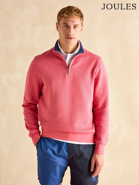 Joules Alistair Pink Quarter Zip Cotton Sweatshirt (E94824) | R$ 495