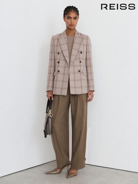 Серый в клеточку - Reiss Bella Wool-blend Woven-check Double-breasted Blazer