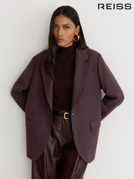 Grape - Reiss Sandor Stretch-twill Relaxed Single-breasted Blazer