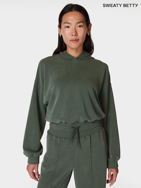 Sweaty Betty Green Sand Wash Cloud Weight Crop Hoodie (E94967) | €60
