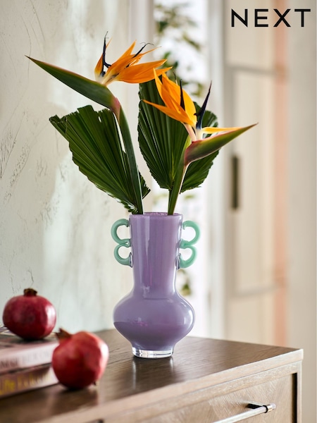 Purple Glass Wiggle Handle Vase (E95037) | kr344