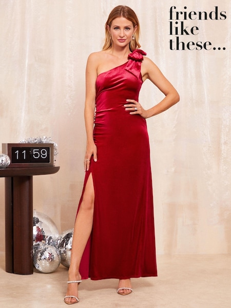 Friends Like These Red One Shoulder Maxi Dress With Ruched Side And Front Leg Split (E95066) | 128 QAR