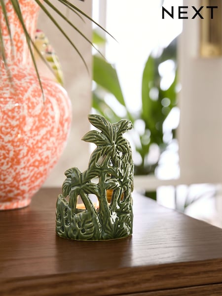 Green Ceramic Palm Tree Tea Light Holder (E95170) | €12