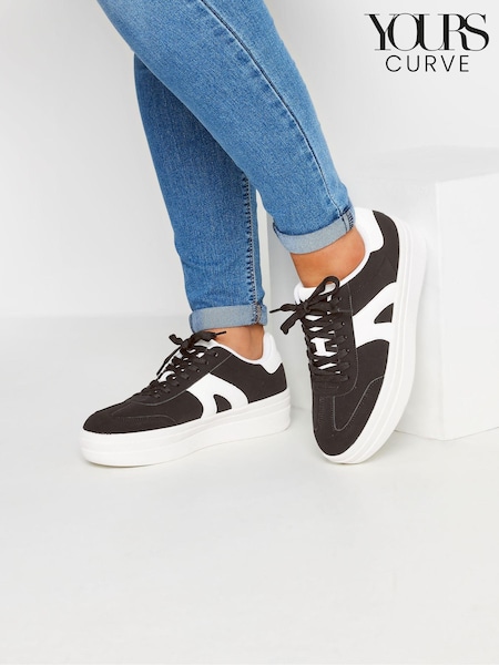 Yours Curve Black Wide Fit Retro Platform Trainers (E95244) | €47
