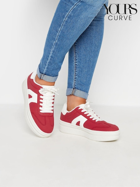 Czerwony - Yours Curve Wide Fit Retro Platform Trainers (E95249) | 235 zł
