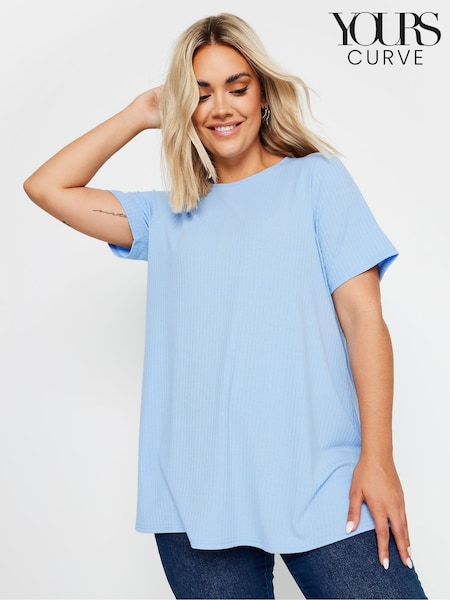 Yours Curve Blue Ribbed T-Shirt (E95259) | €29