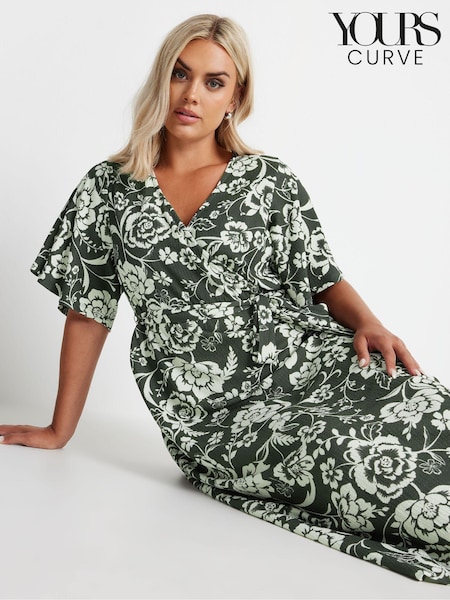 Yours Curve Green Wrap Angel Sleeve Texture Dress (E95266) | €47