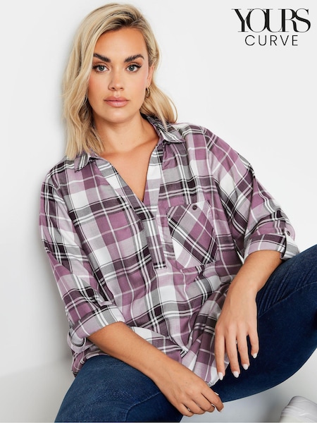Yours Curve Purple Overhead Checked Shirt (E95267) | €36