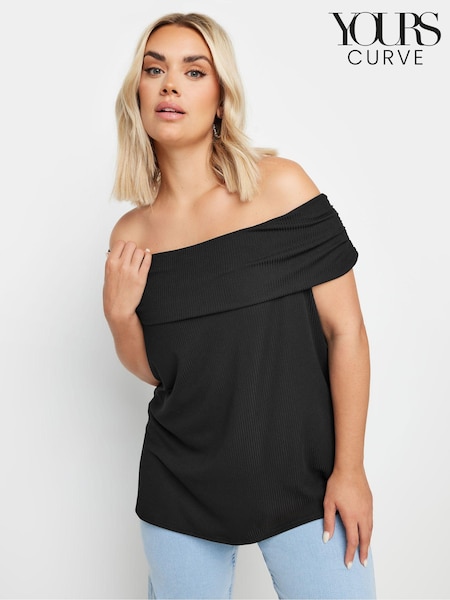 Yours Curve Black Limited Deep Fold Bardot Top (E95272) | €31