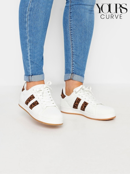 Yours Curve White Wide Fit Padded Skate Trainers (E95288) | ₪171