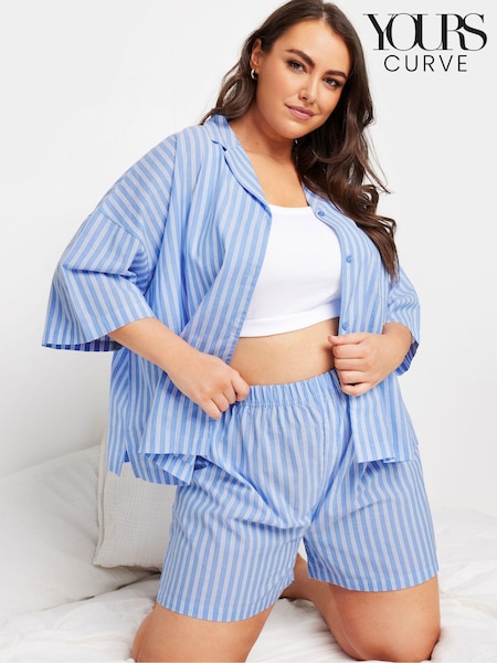 Yours Curve Blue Woven Stripe 100% Cotton Shorts (E95296) | 1,202 UAH