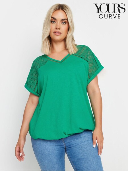 Yours Curve Grown On Sleeve Bubble Hem Crochet 100% Cotton Top (E95298) | €35