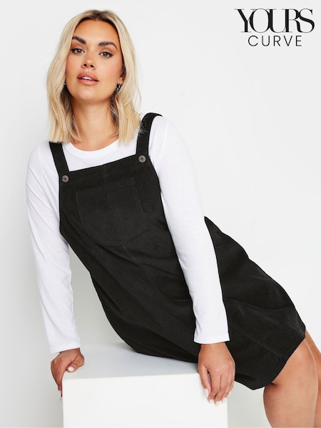Yours Curve Black Corduroy Pinafore 100% Cotton Dress (E95303) | €45