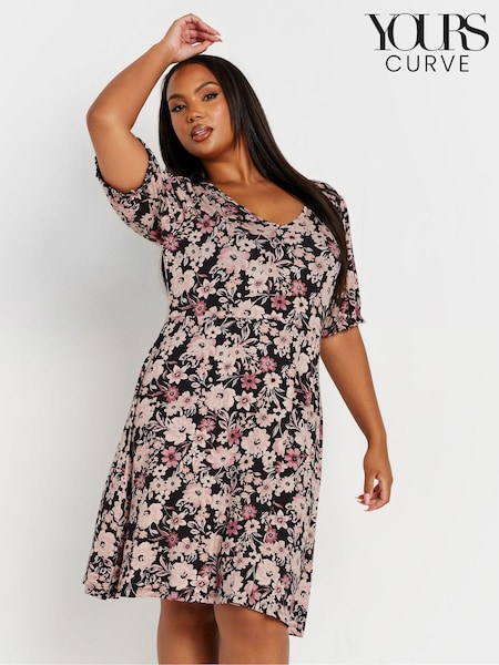 Yours Curve Black Puff Sleeve Day Dress (E95318) | €39