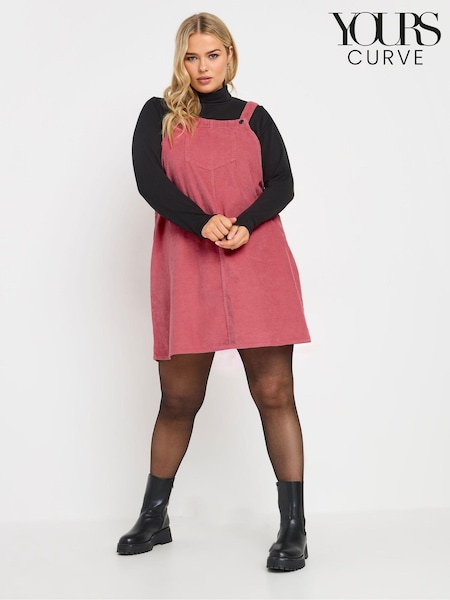 Vaaleanpunainen - Yours Curve Corduroy Pinafore 100% Cotton Dress (E95323) | €54