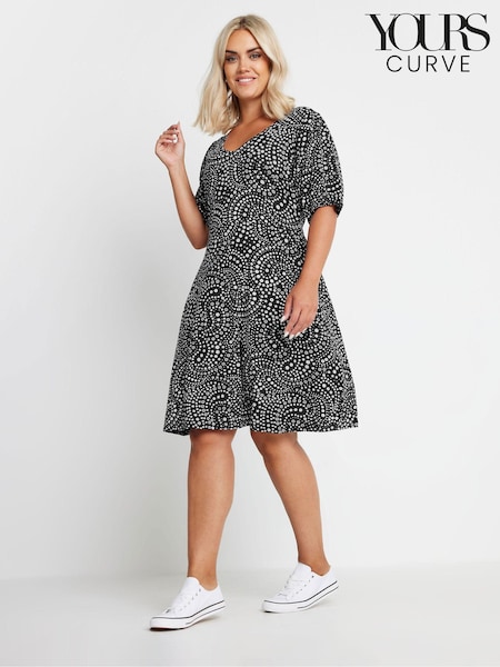 Yours Curve Black Puff Sleeve Day Dress (E95327) | €39
