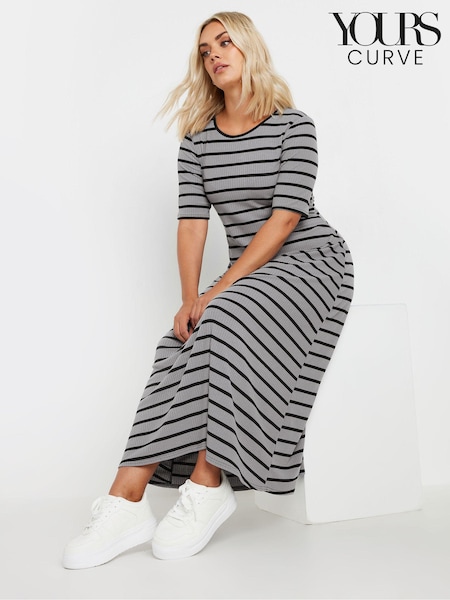 Yours Curve Grey Short Sleeve Ribbed Swing Maxi Dress (E95331) | €43