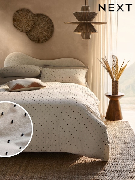 Natural/Black 100% Cotton Spot Dobby Duvet Cover and Pillowcase Set (E95337) | €59 - €99