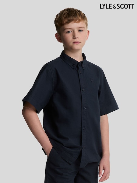 Lyle & Scott Navy Boys Linen Short Sleeve Shirt (E95353) | 223 QAR