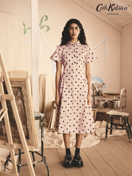 Cath Kidston Pink Spot 100% Cotton Shirt Dress (E95451) | €126