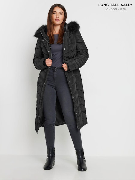 Long Tall Sally Black Longline Chevron Padded Coat (E95456) | 5,407 UAH