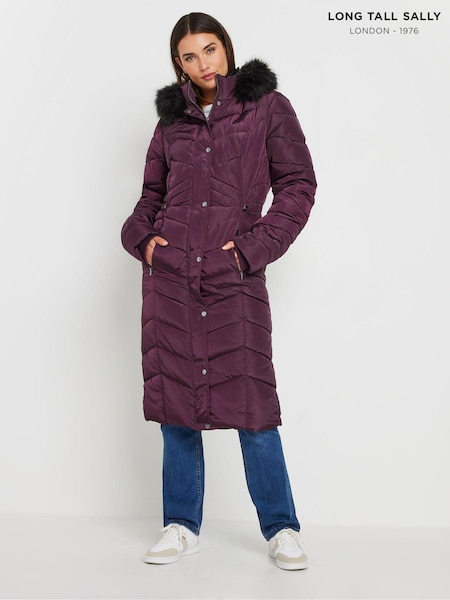 Long Tall Sally Red Longline Chevron Padded Coat (E95459) | €59