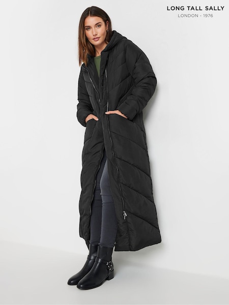 Long Tall Sally Black Maxi Longline Padded Coat (E95476) | ₪453