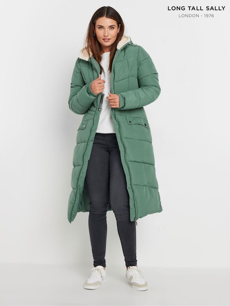 Long Tall Sally Green Fleece Hooded Midi Padded Coat (E95488) | 132 €