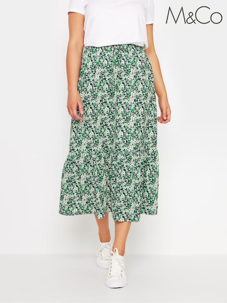 M&Co Ditsy Floral Print Tiered Midi Skirt (E95509) | ‏181‏₪