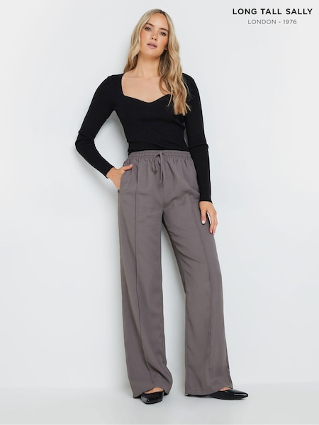 Long Tall Sally Grey Tie Waist Wide Leg Trousers (E95510) | AED113