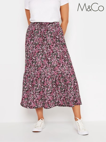 M&Co Ditsy Floral Print Tiered Midi Skirt (E95511) | ‏181‏₪