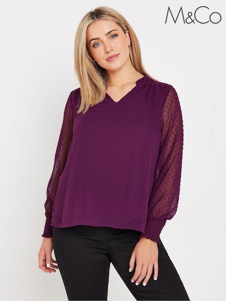 M&Co Long Sleeve Spot Detail Blouse (E95515) | 161 LEI