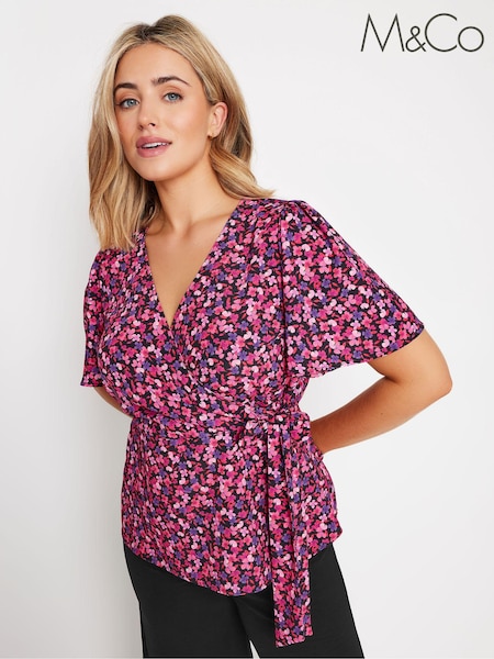 M&Co Ditsy Floral Print Tie Waist Wrap Top (E95517) | 47 €
