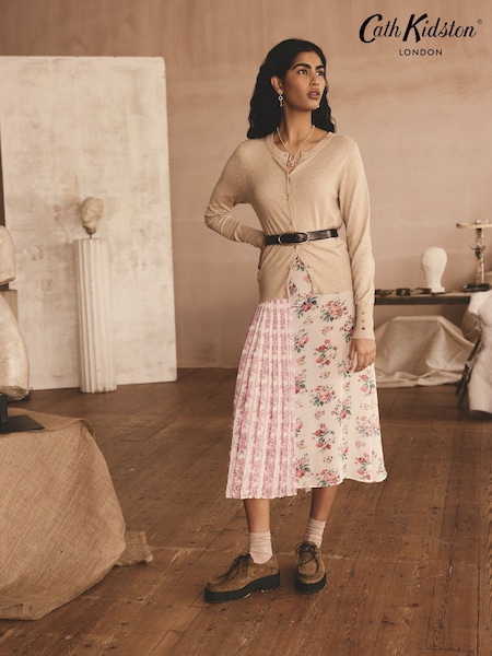 Cath Kidston Ecru Icon Bunches Pleated Skirt (E95543) | ₪292