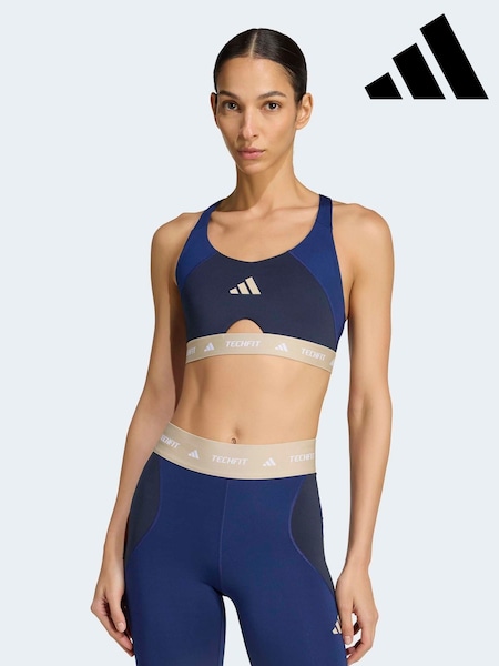 Blue - Adidas Techfit Workout Color Block Medium Support Bra