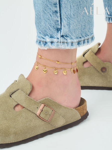 Aela Gold Tone Waterproof Stainless Steel Ball Anklet (E95622) | €24