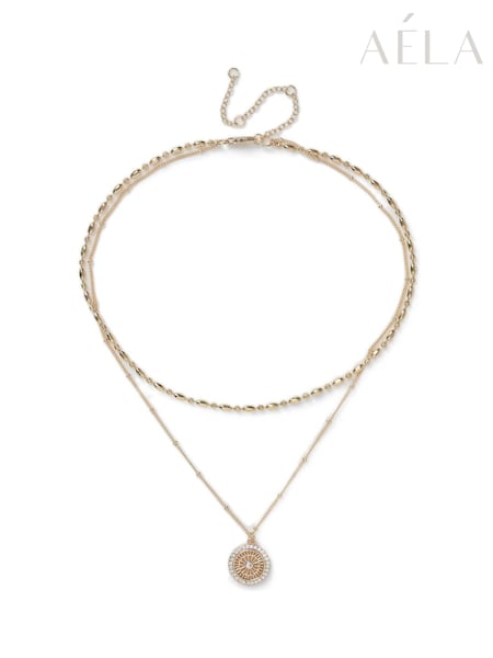 Aela Gold Tone Diamond Simulants Multi Row Coin Pendant Necklace (E95624) | 1 352 грн