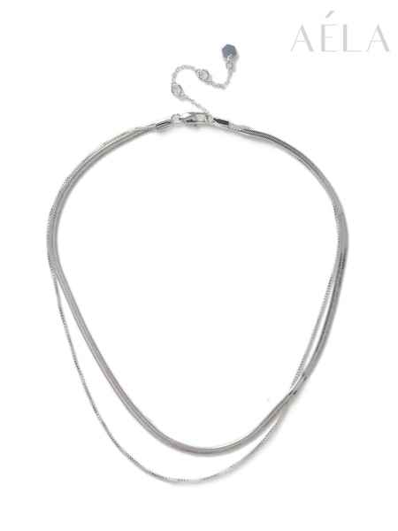 Aela Silver Tone Waterproof Stainless Steel 2 Row Snake Chain Necklace (E95627) | €36