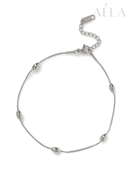 Aela Silver Tone Waterproof Stainless Steel Ball Anklet (E95632) | €20
