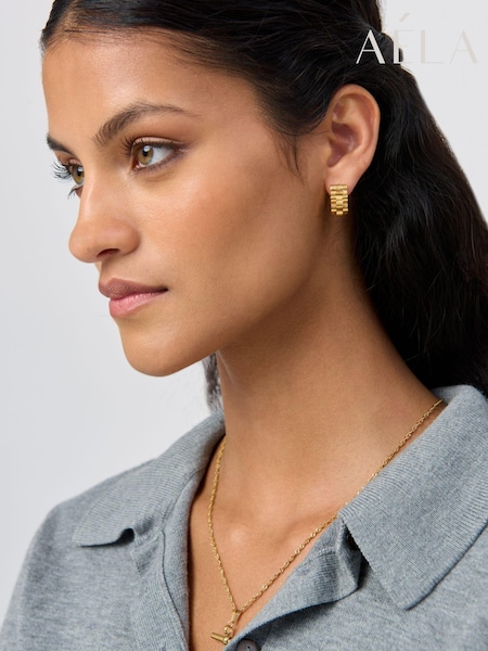 Aela Gold Tone Waterproof Stainless Steel Watch Strap Hoop Earrings (E95633) | €26