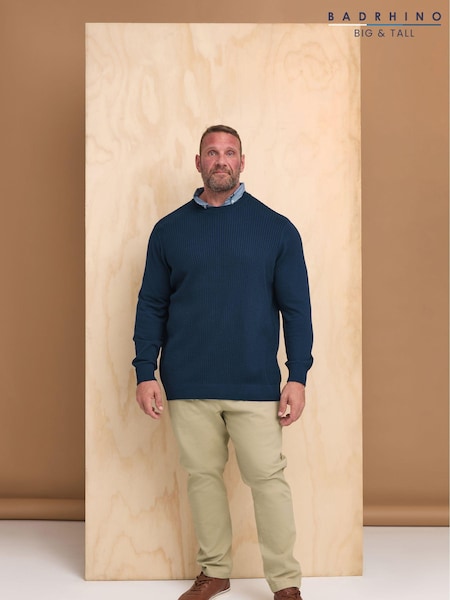 BadRhino Big & Tall Blue 100% Cotton Cable Knitted Jumper (E95827) | R$ 335
