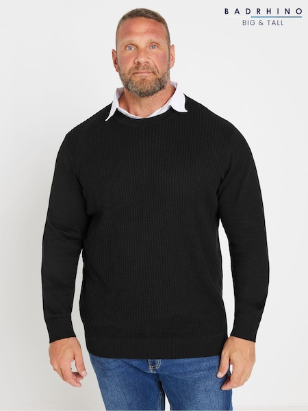 BadRhino Big & Tall Black 100% Cotton Cable Knitted Jumper (E95828) | R$ 335