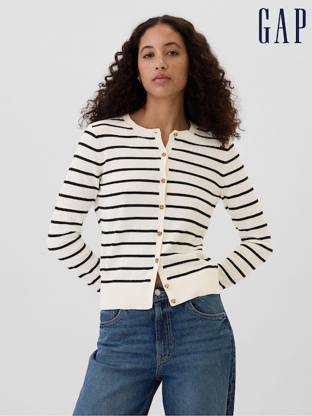 Gap White Stripe Long Sleeve Crew Neck Cardigan (E95842) | €17